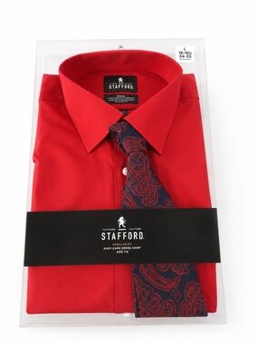 Mens Stafford Red Dress Shirt with Navy Paisley Tie